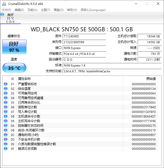 Crystal Disk Info 硬盘检测工具 v9.5.0 绿色版&amp;美化版-颜夕资源网-第13张图片