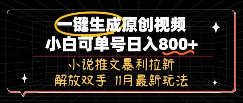 11月最新玩法小说推文暴利拉新，一键生成原创视频，小白可单号日入800+，解放双手-颜夕资源网-第13张图片