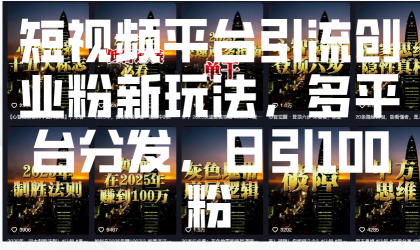 短视频平台引流创业粉新玩法，多平台分发，日引100粉-颜夕资源网-第13张图片